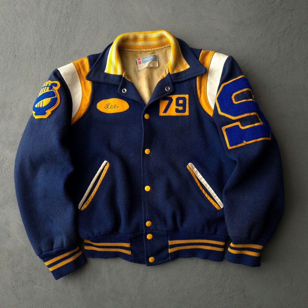Vintage 70s Letterman Varsity Jacket Medium Blue Southern Local Holloway